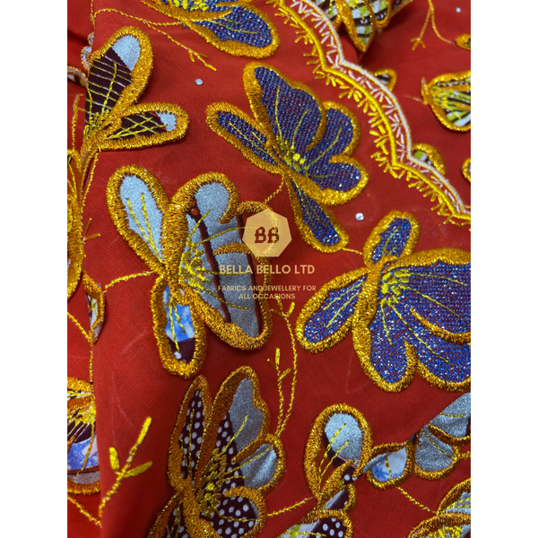 HKG Voile Lace with Vlisco Embroidered Ankara Butterfly Motif