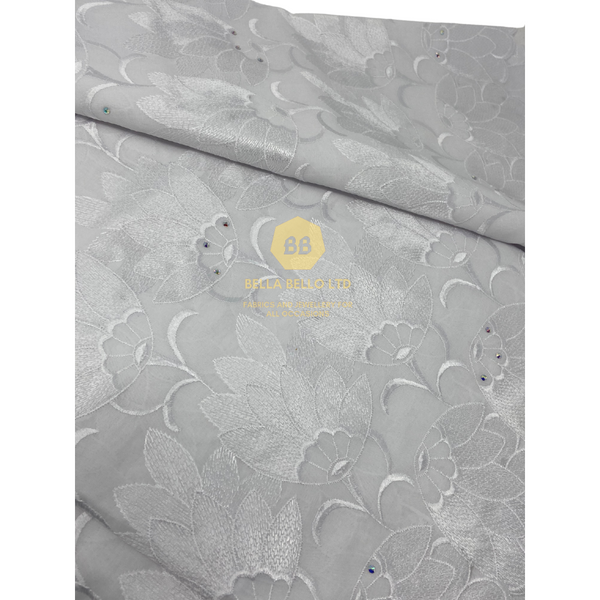 Premium White Voile - Stoned Flower Design