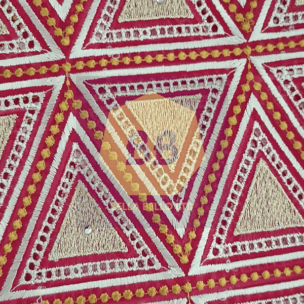Red and Gold Austrian Lace Fabric with Triangle Design